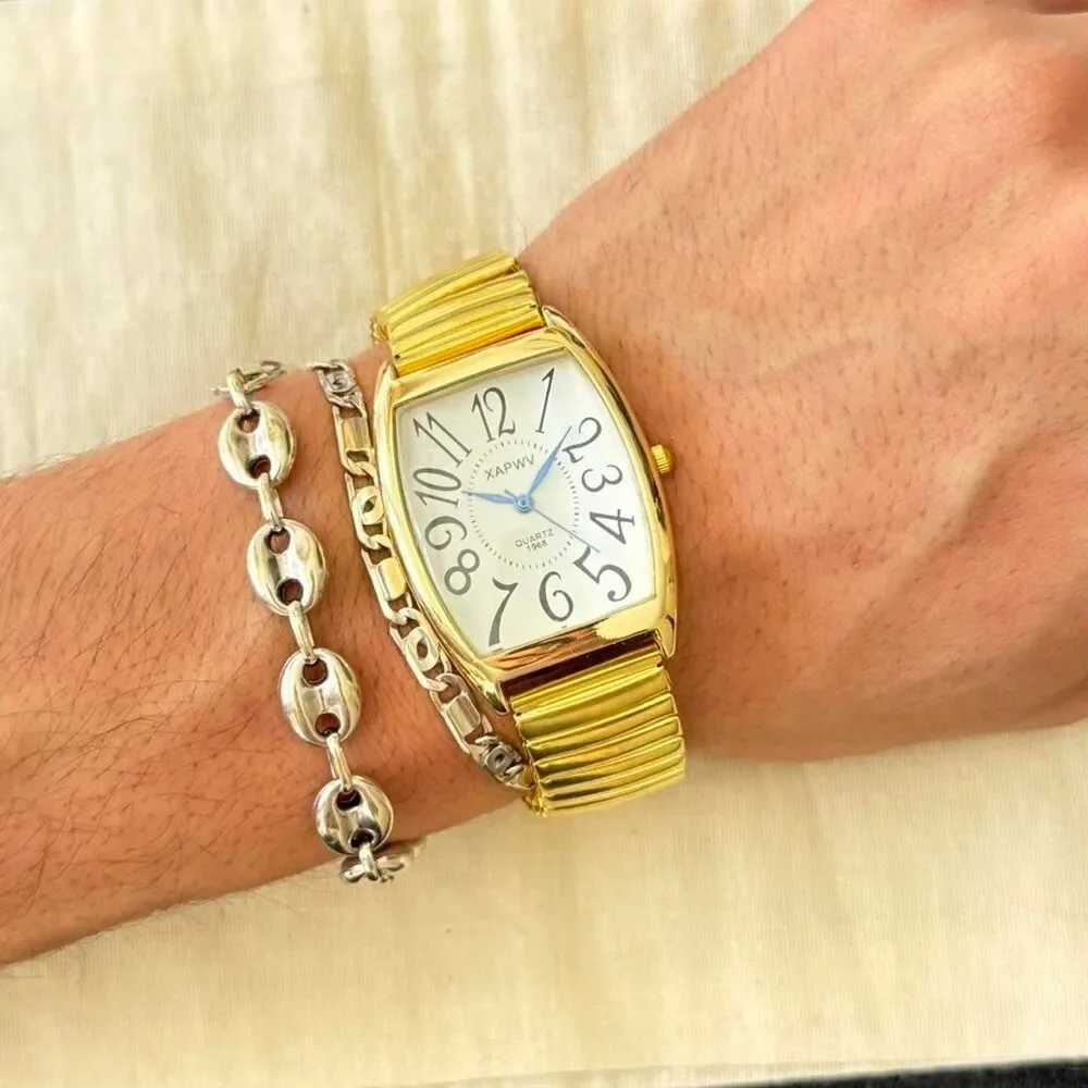 y2k gold square stainless steel quartz luxury watch
